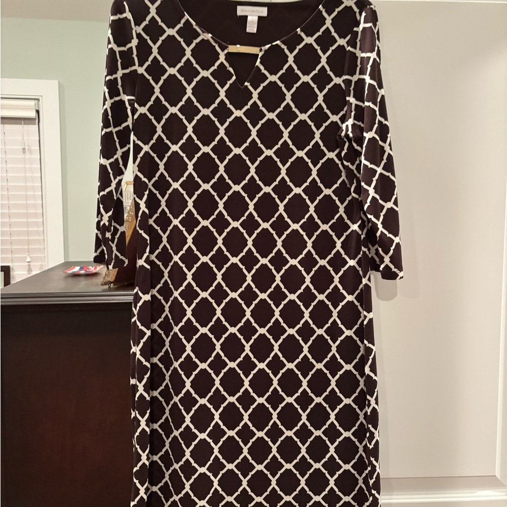 Charter Club Chic Brown and White Geometric Dress